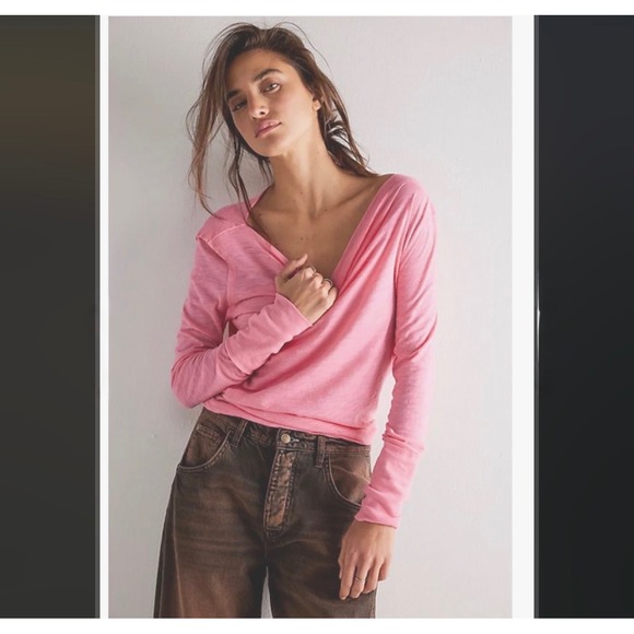 Free People Kimmi Long Sleeve Top Pink XL Soft  Relaxed NWT New - Picture 2 of 10